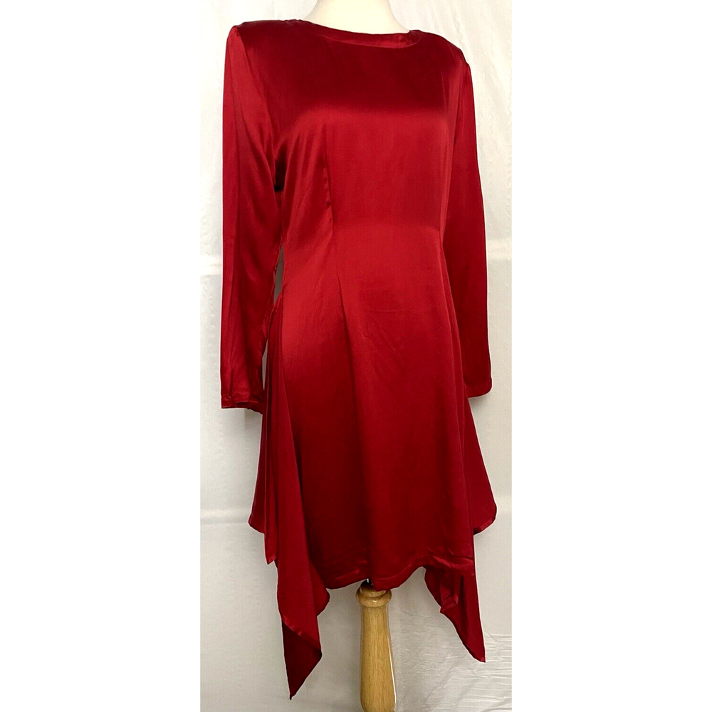 Mary Jo Bruno Womens Red Silk Dress Handkerchief size 8 long sleeve